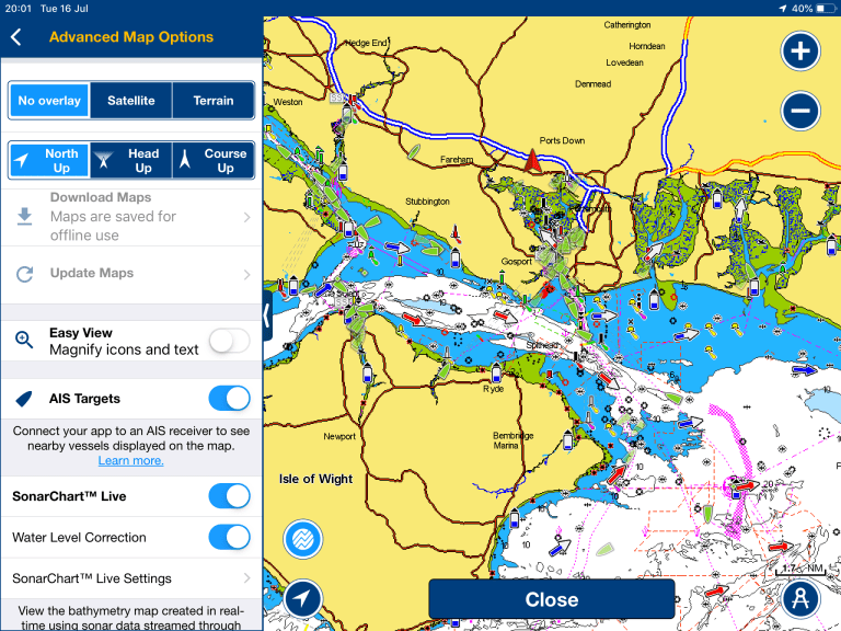Opciones de cartas náuticas avanzadas