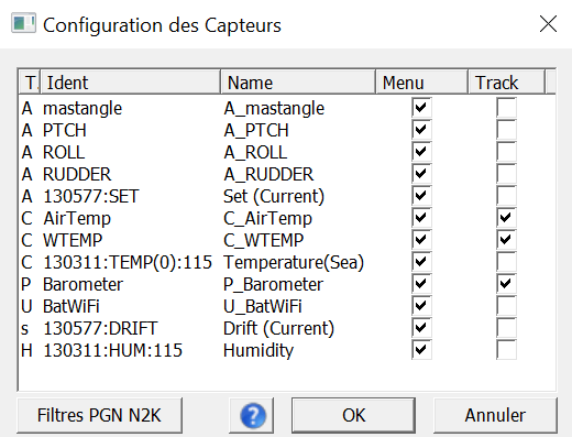 datos NMEA 2000 en una aplicacion o programa de navegacion